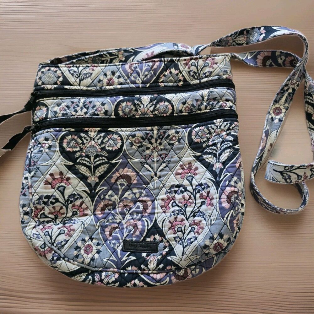 Vera Bradley Triplezip Hipster Crossbody Bag Ornateblooms Gray Pink Floral Purse